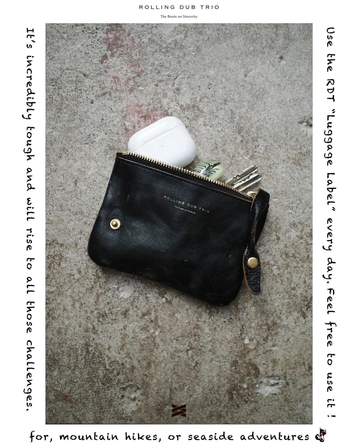 SQUARE ZIP & SNAP POUCH (S) –BLACK LEATHER