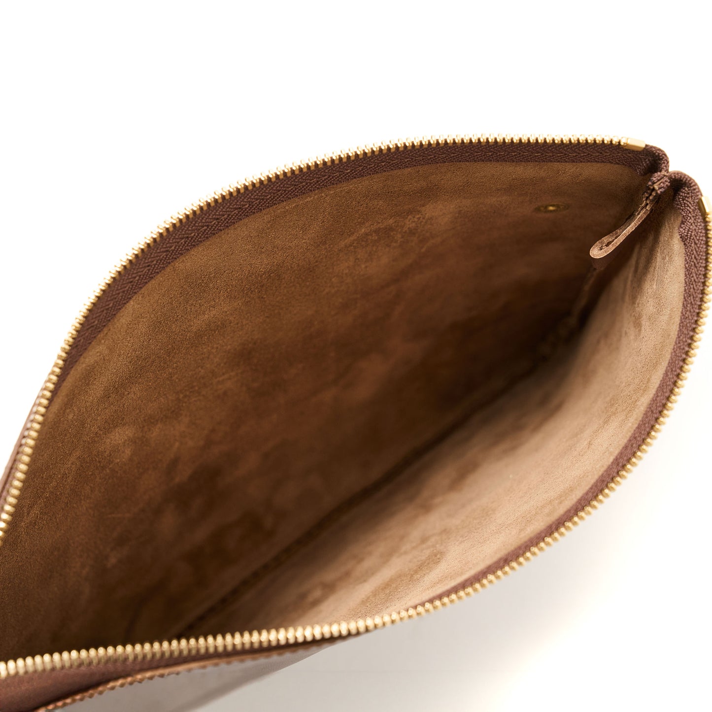 SQUARE ZIP & SNAP POUCH (L) –BROWN LEATHER