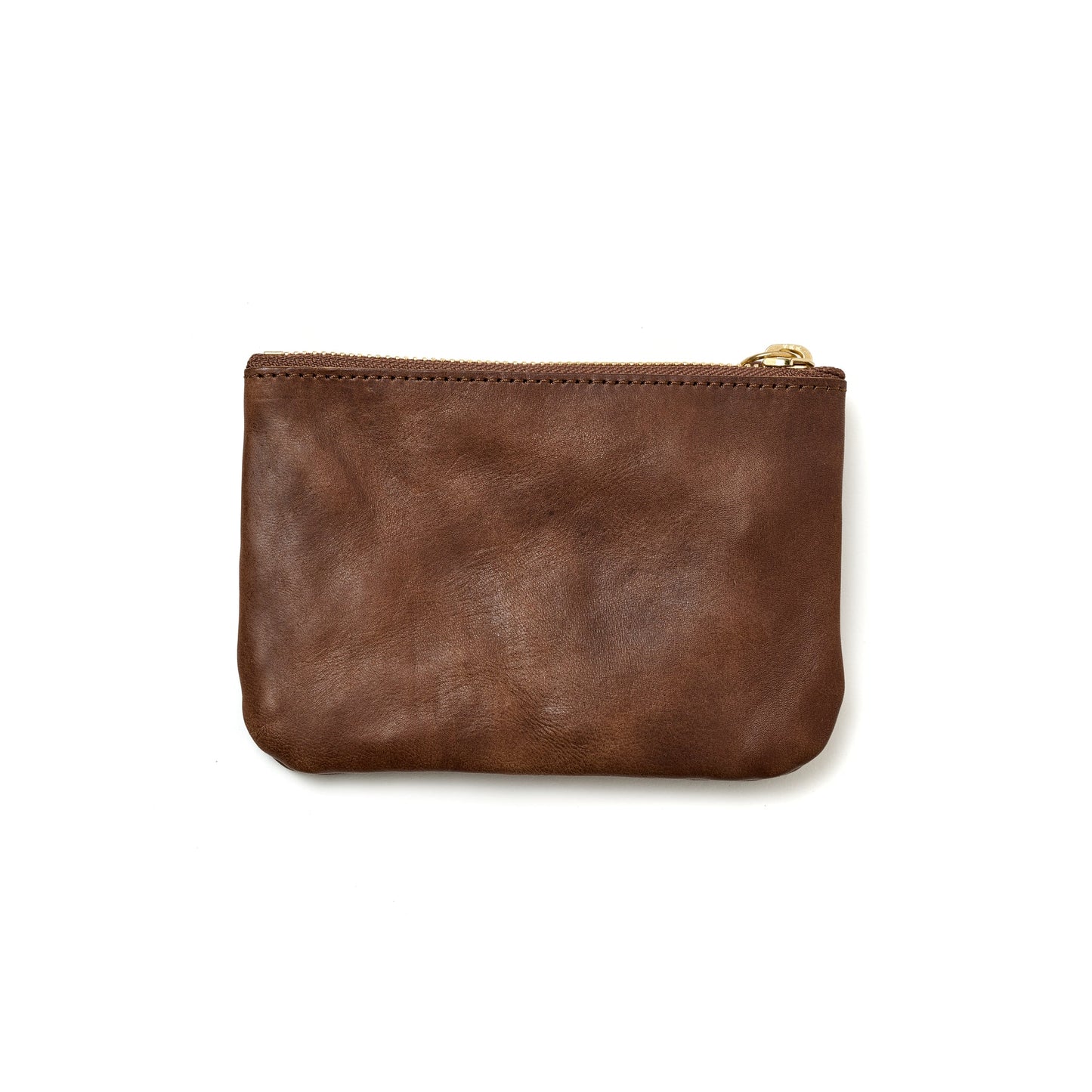SQUARE ZIP & SNAP POUCH (S) –BROWN LEATHER