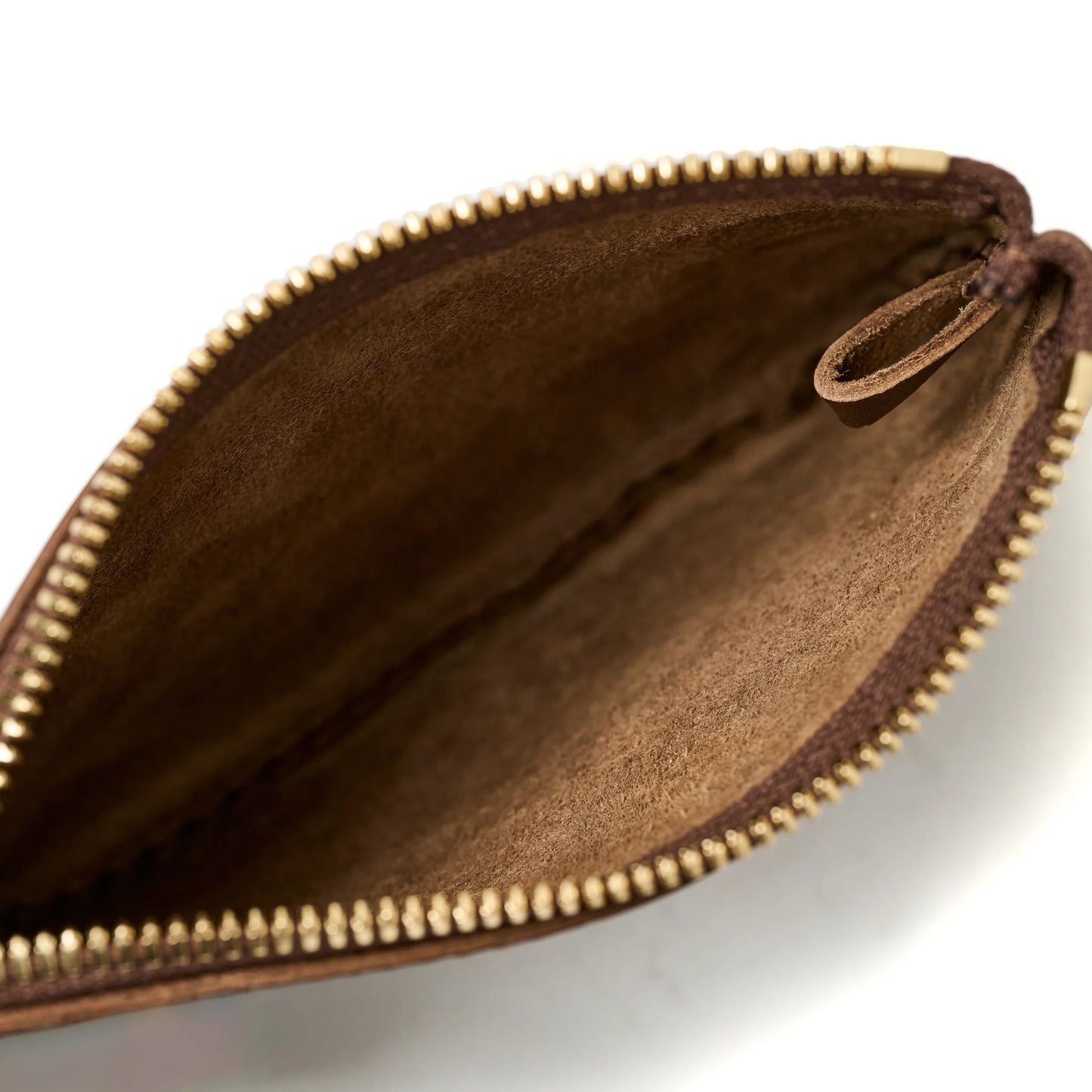 SQUARE ZIP & SNAP POUCH (S) –BROWN LEATHER