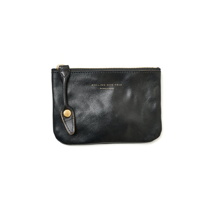 SQUARE ZIP & SNAP POUCH (S) –BLACK LEATHER