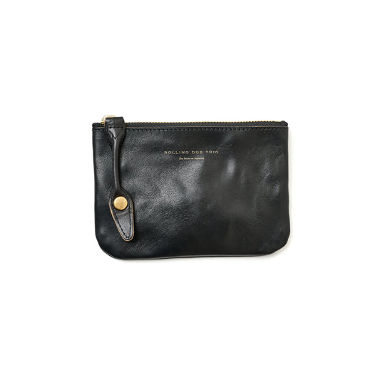SQUARE ZIP & SNAP POUCH (S) –BLACK LEATHER