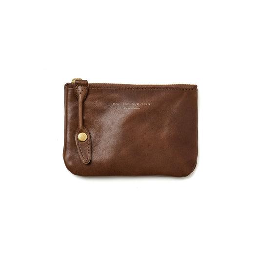 SQUARE ZIP & SNAP POUCH (S) –BROWN LEATHER