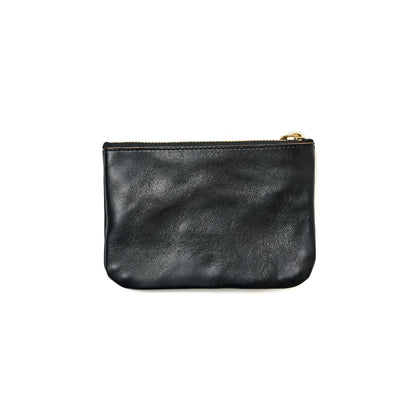 SQUARE ZIP & SNAP POUCH (S) –BLACK LEATHER