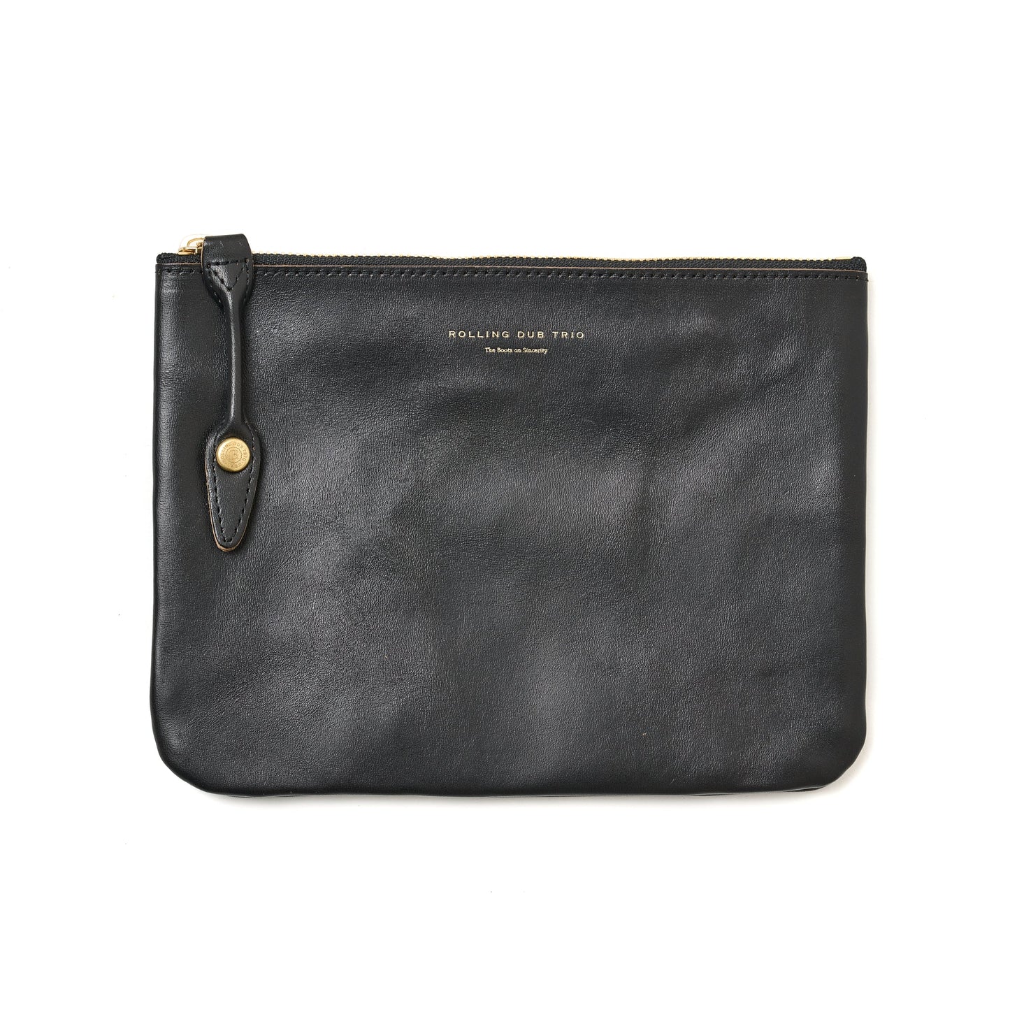 SQUARE ZIP & SNAP POUCH (M) –BLACK LEATHER