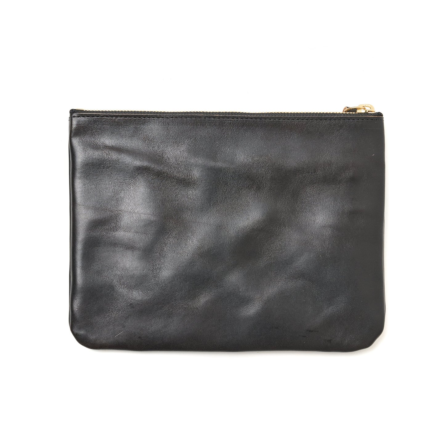 SQUARE ZIP & SNAP POUCH (M) –BLACK LEATHER