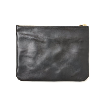 SQUARE ZIP & SNAP POUCH (M) –BLACK LEATHER