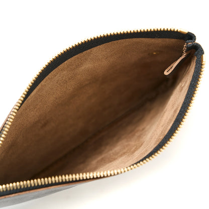 SQUARE ZIP & SNAP POUCH (M) –BLACK LEATHER